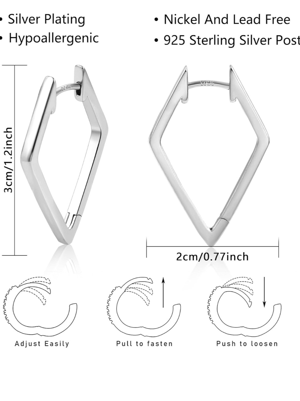 Sterling Silver Geometric Diamond Hoop Earrings - Modern Women Jewelry - Picture 5 of 6